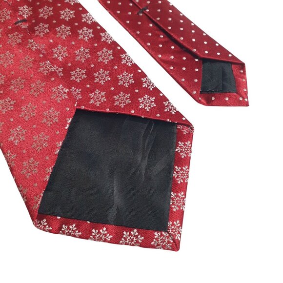 Vintage Noel Holiday Collection Red Snowflake Silver Thread Polka Dot Necktie - Picture 5 of 5